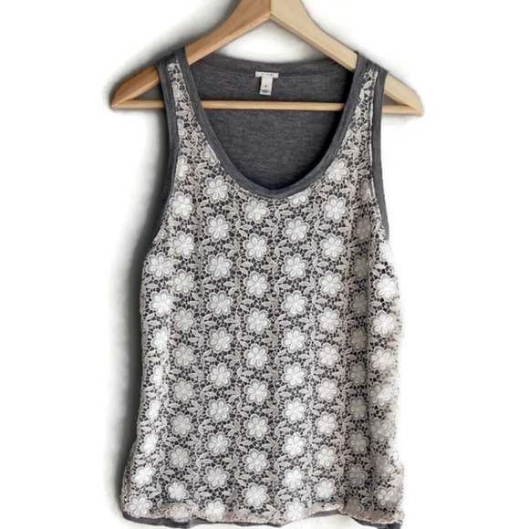 J. Crew Tops - J Crew Crochet Lace Tank Top Gray M